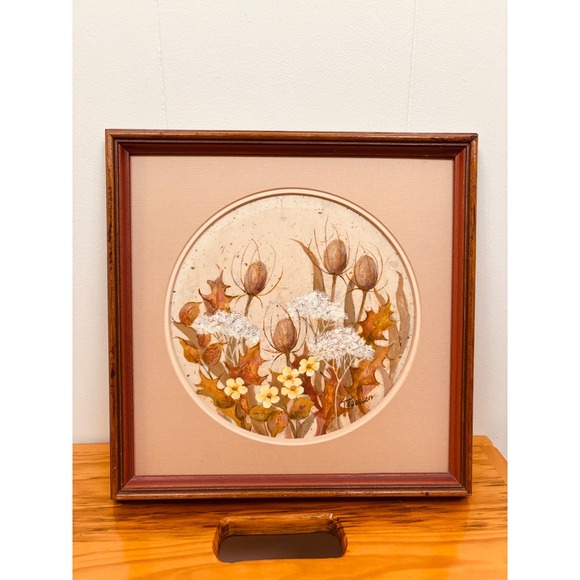 VTG Peggy Isaacson Nature Art Framed Floral Painting Signed Wall MCM‎ Decor
